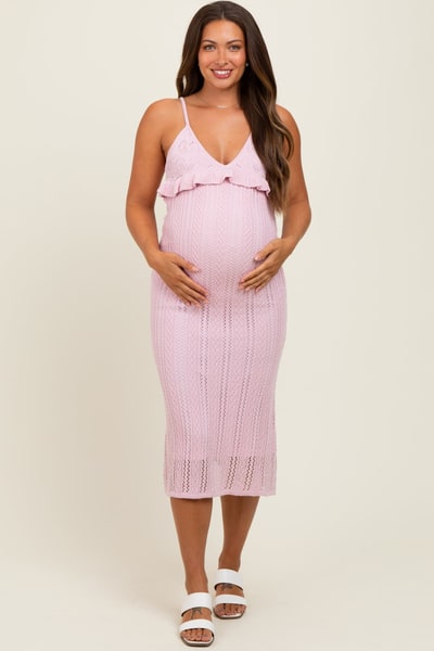 PinkBlush Light Pink Sleeveless Frill Sweater Maternity Midi Dress