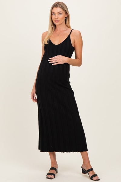 PinkBlush Black Rib Knit Sleeveless Maternity Maxi Dress