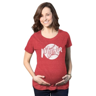 Target Maternity Baseball Mama T Shirt Cute Summer Sports Tee for Mom to Be - Crazy Dog Maternity T Shirt Gift for Mom Red XL