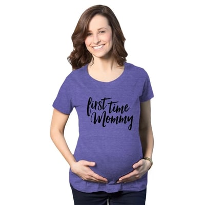 Target Maternity First Time Mommy Pregnancy T shirt Cute Belly Bump Tee Mother to Be - Crazy Dog Maternity T Shirt Gift for Mom Purple S