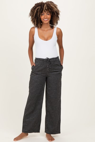 PinkBlush Black Plaid Drawstring Maternity Flannel Pants