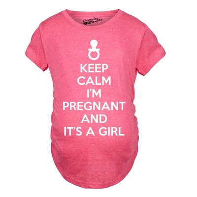 Target Maternity Keep Calm I'm Pregnant and It's a Girl Funny Pregnancy Tee - Crazy Dog Maternity T Shirt with Fun Design Pink S
