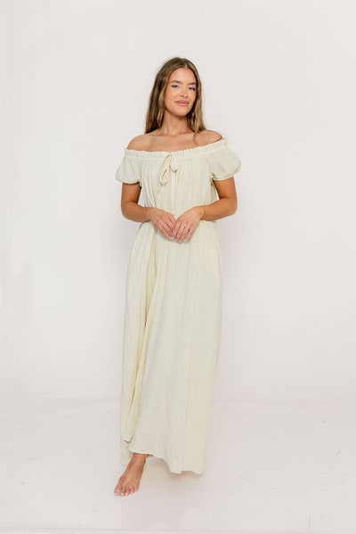 Worth Collective Ensley 100% Cotton Maxi Dress in Custard Plaid - Bump Friendly