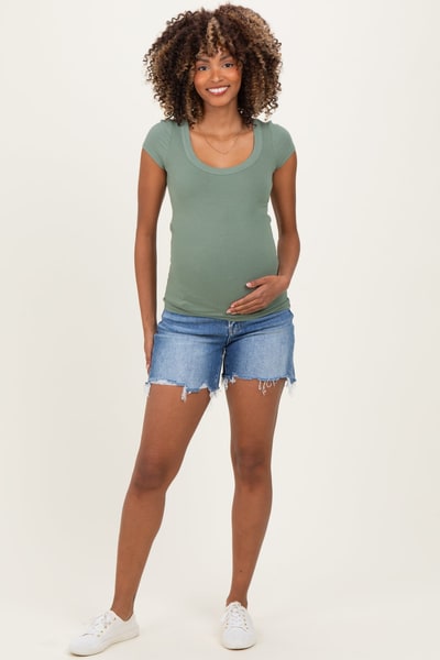 PinkBlush Sage Ribbed Rounded Square Neck Maternity Top