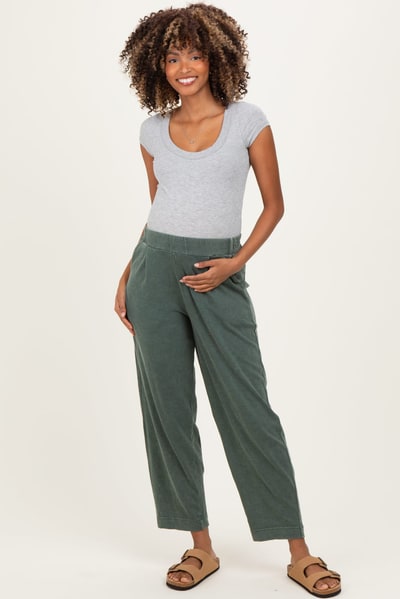 PinkBlush Green Mineral Wash Pleated Maternity Lounge Pants