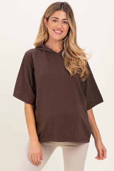 PinkBlush Brown Hooded Short Sleeve Maternity Top