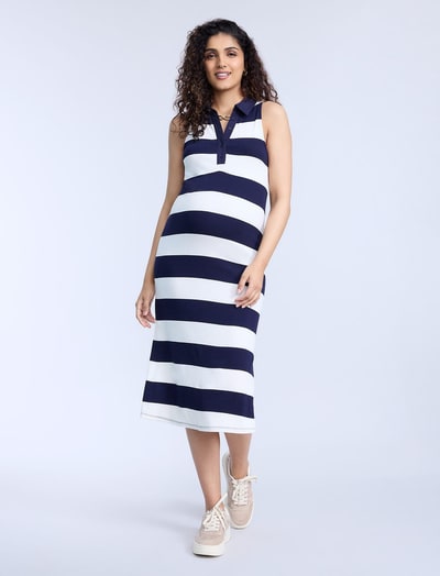 Motherhood Maternity Sleeveless Collared Rib Midi Dress