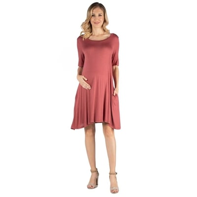 Target 24seven Comfort Apparel Maternity Flare T Shirt Pocket Dress-Cinnamon-S-CINNAMON-S