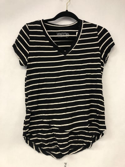 Latched Mama Outlet 6189 - V-Neck Boyfriend Nursing Tee - Carbon Stripe - Extra Extra Small