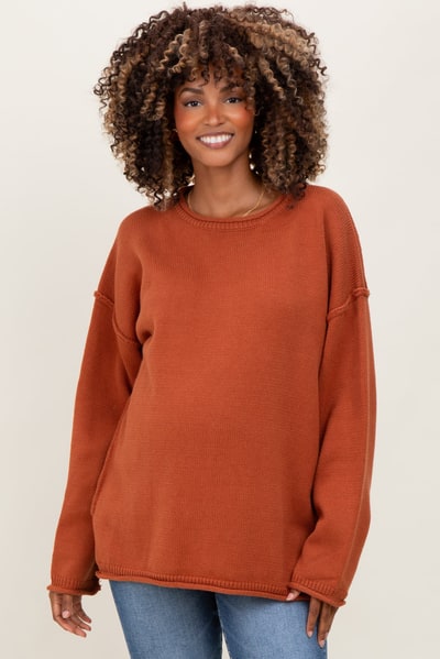 PinkBlush Brick Oversized Exposed Seam Maternity Sweater