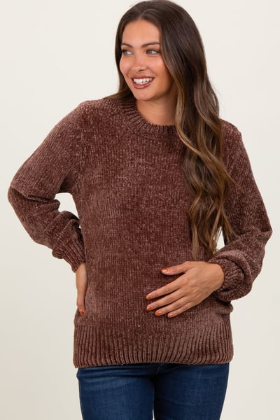 PinkBlush Brown Chenille Knit Maternity Sweater