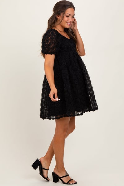 PinkBlush Black Floral Applique Overlay Maternity Dress