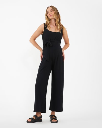 Ripe Maternity Bobby Rib Jumpsuit  Black
