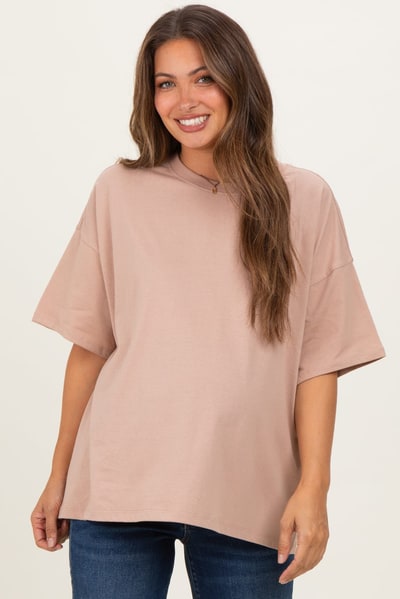PinkBlush Camel Crew Neck Short Sleeve Oversized Maternity T-Shirt
