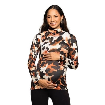 Kohl's Maternity 24Seven Comfort Apparel Long Sleeve Turtleneck Top Animal Print