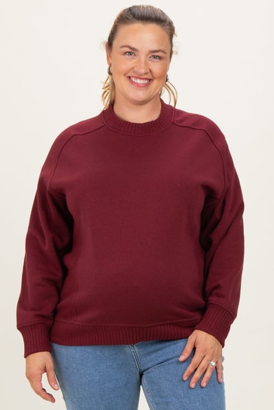 PinkBlush Burgundy Pullover Terry Maternity Plus Crewneck