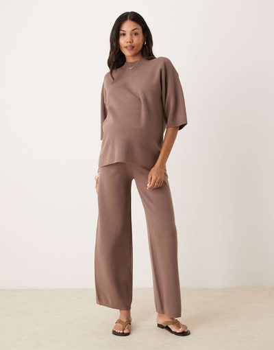 ASOS knit structured pants in mocha - part of a set