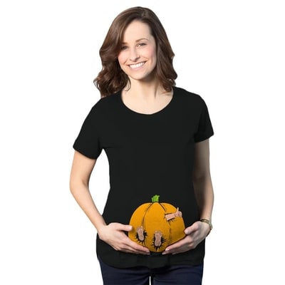 Target Maternity Pumpkin Baby Pregnancy T Shirt Cute Fall Halloween Jack O Lantern Tee - Crazy Dog Maternity T Shirt For Halloween Season Black S