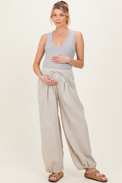 PinkBlush Light Blue Striped Balloon Maternity Pants