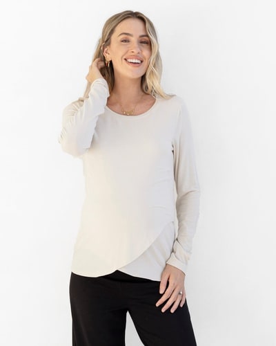 Angel Maternity Annie Maternity/ Nursing Soft Nursing Top In Winter White
