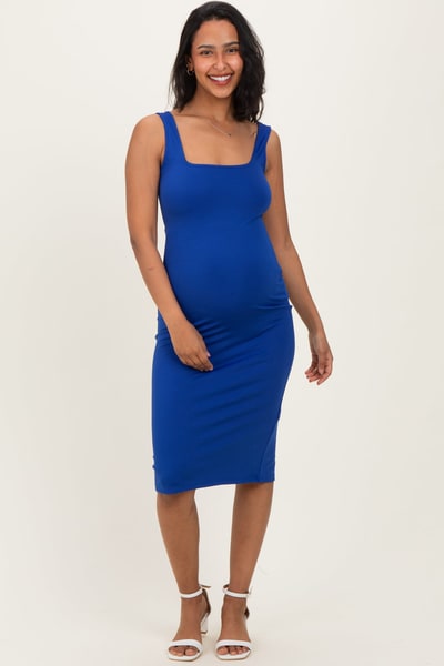 PinkBlush Royal Blue Square Neck Maternity Tank Dress
