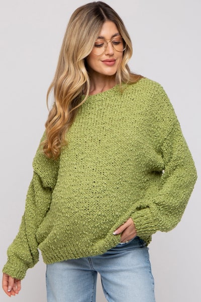 PinkBlush Lime Chunky Loose Knit Maternity Sweater