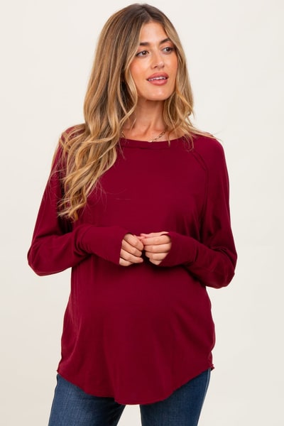PinkBlush Burgundy Exposed Seam Long Sleeve Maternity Top