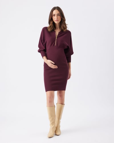 Ripe Maternity Zip Knit Nursing Dress Maroon