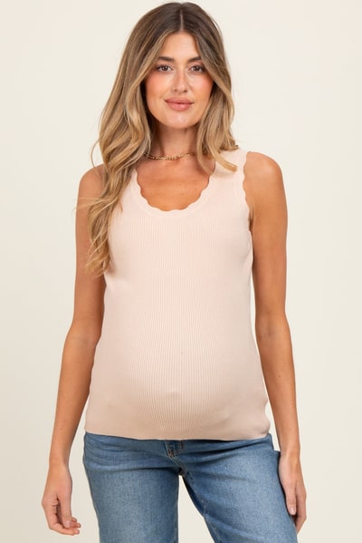 PinkBlush Peach Knit Scalloped Detail Maternity Tank Top