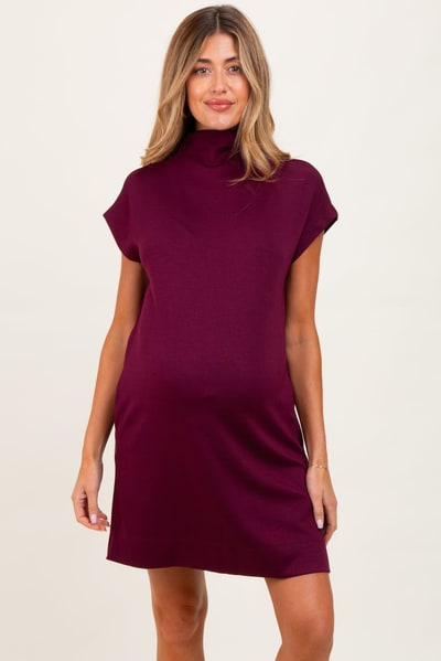 PinkBlush Plum Mock Neck Maternity Mini Dress