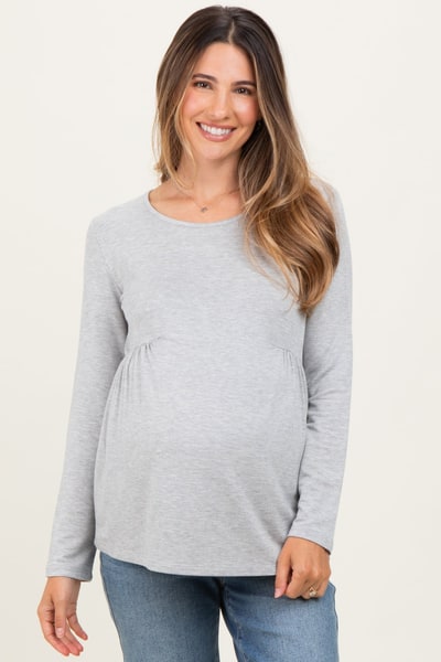 PinkBlush Heather Grey French Terry Long Sleeve Scoop Neck Maternity Top
