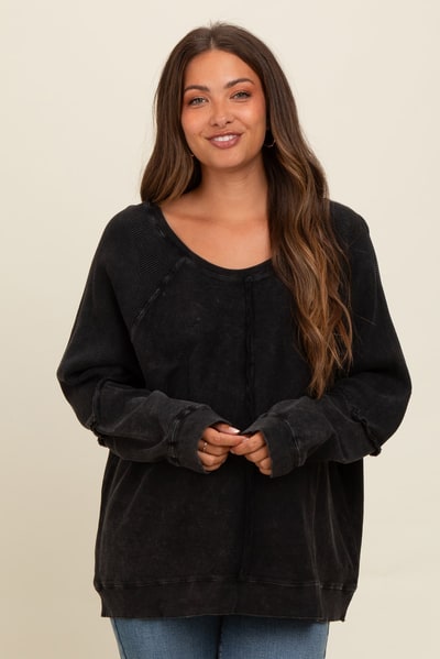 PinkBlush Charcoal Mixed Knit Raw Hem Maternity Pullover Top