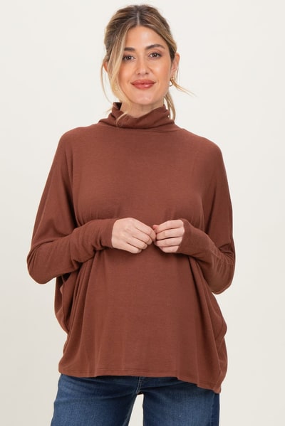 PinkBlush Rust Draped Oversized Turtleneck Dolman Sleeve Maternity Top