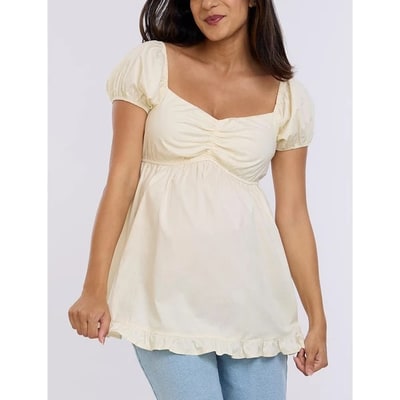 Target Women's Off the Shoulder Short Sleeve Babydoll Maternity Top - Winter White - Size: X Small - Motherhood Maternity