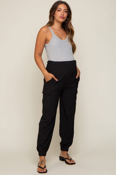 PinkBlush Black Cargo Pocket Maternity Joggers