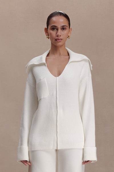 MESHKI Bianka V Neck Knit Jumper - Off White
