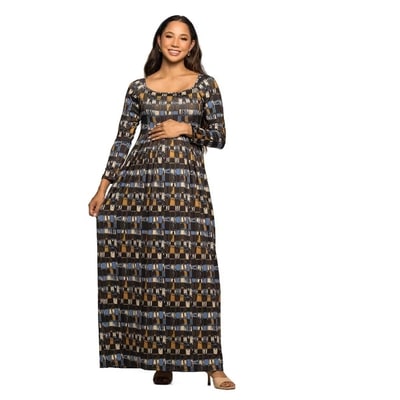 Target 24seven Comfort Apparel Maternity Brown Geometric Print Long Sleeve Empire Waist Maxi Dress