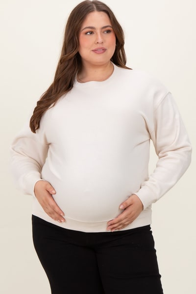 PinkBlush Cream Basic Fleece Crewneck Maternity Sweatshirt