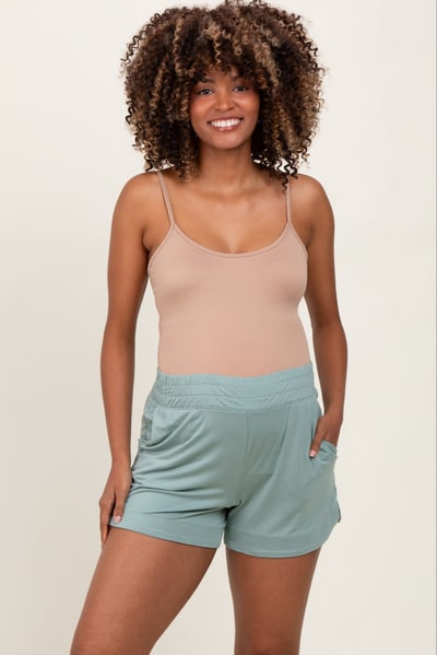 PinkBlush Light Olive Basic Rounded Hem Maternity Shorts