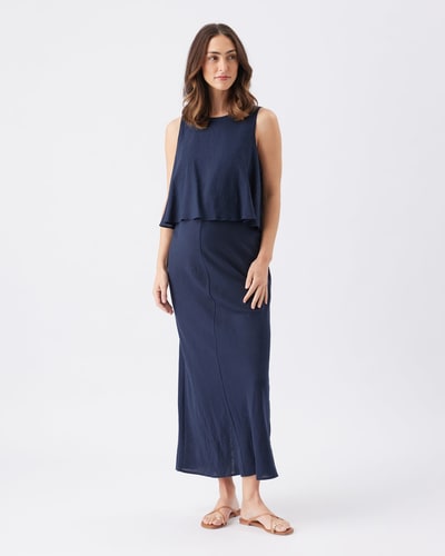 Ripe Maternity Lena Linen Nursing Dress  Navy