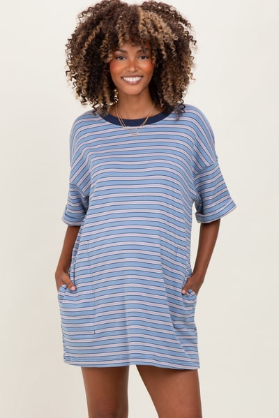 PinkBlush Blue Stripe Knit Short Sleeve Maternity T-Shirt Dress