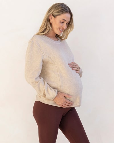 Angel Maternity Harper Maternity/Nursing Sweatshirt with Zipper in Apricot