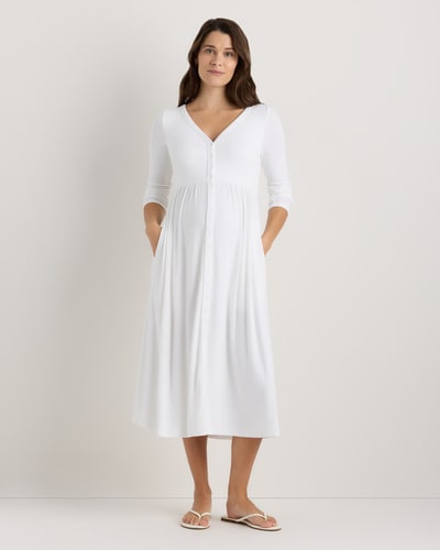 Quince Bamboo Rib Maternity Long Sleeve Button Front Dress