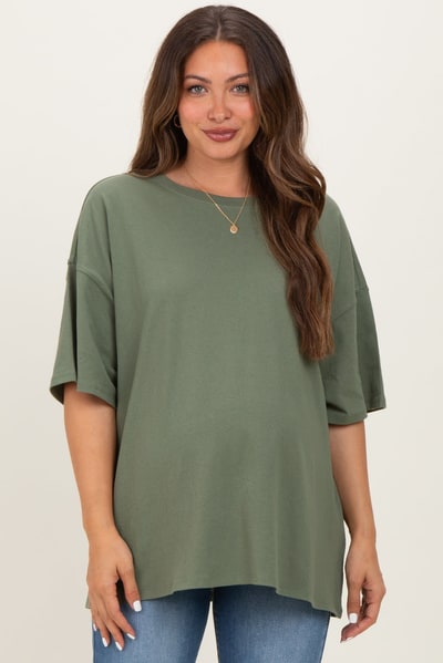 PinkBlush Light Olive Cotton Oversized Maternity Tee