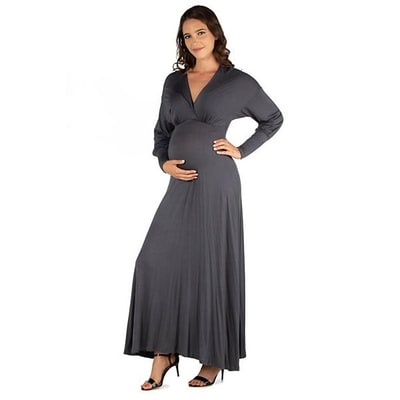 Kohl's Maternity 24Seven Comfort Apparel V-Neck Long Sleeve Maxi Dress