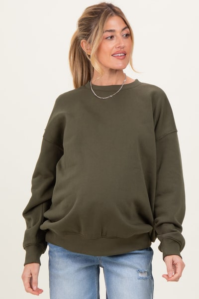 PinkBlush Olive Oversized Maternity Fleece Sweatshirt