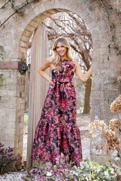 Petal & Pup Betina Bow Front Maxi Dress - Brown Floral