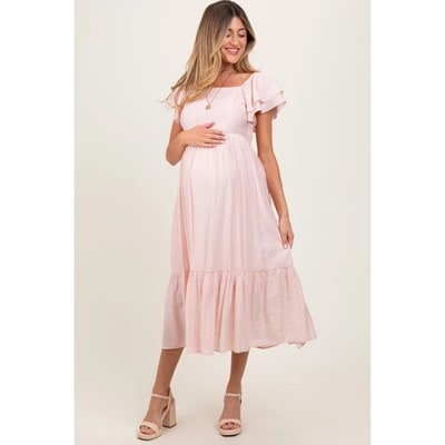 Target Pinkblush Light Pink Flutter Sleeve Maternity Midi Dress Small