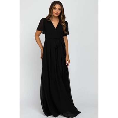 Target Pinkblush Black Chiffon Short Sleeve Maternity Maxi Dress Small