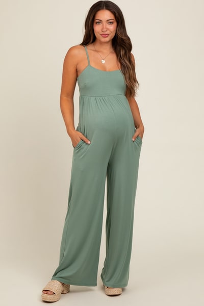 PinkBlush Light Olive Wide Leg Maternity Jumpsuit